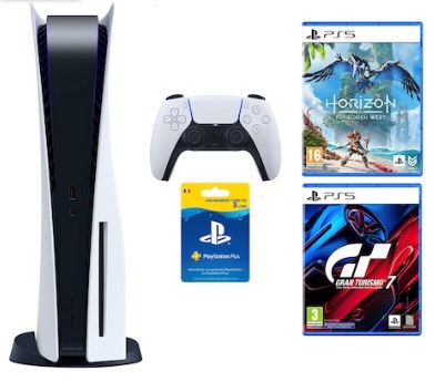 Consola PlayStation 5 + Joc PS5 Gran Turismo 7 + Joc PS5 Horizon Forbidden West + PSPlus 90 zile
